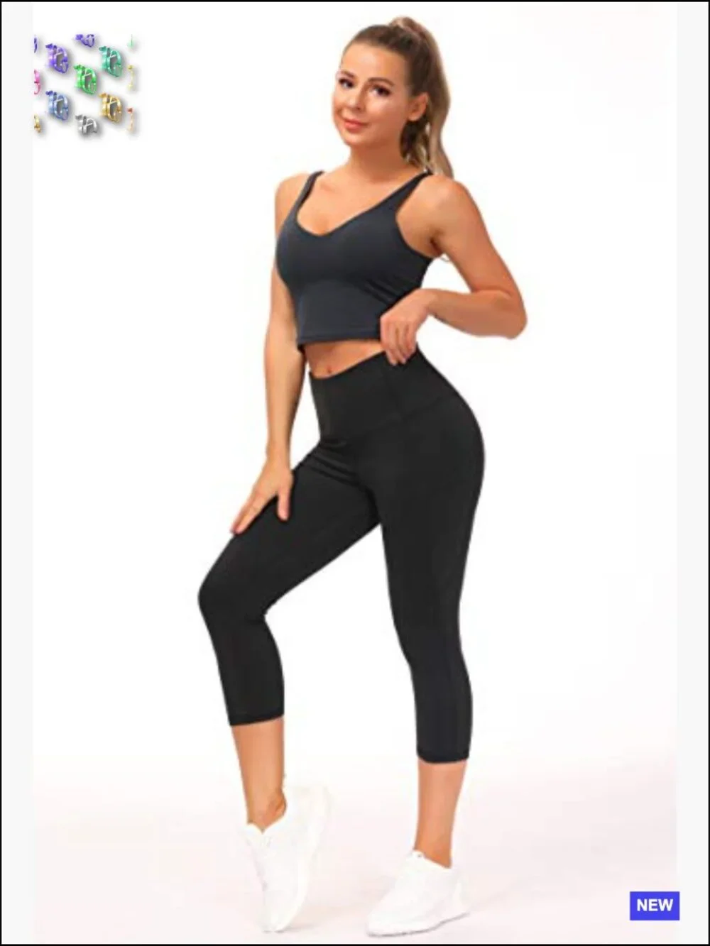 High Waist Capri Yoga Leggings with Pockets Tummy Control Workout Running